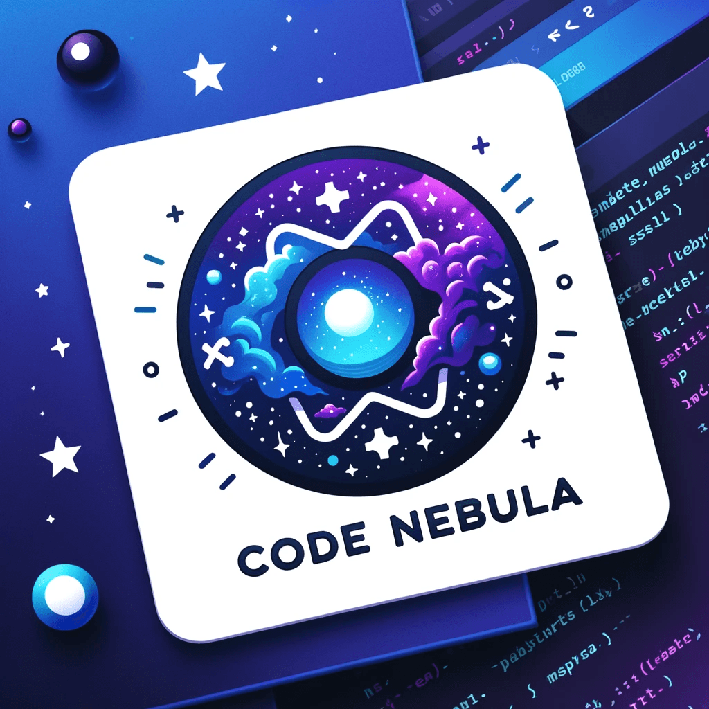 Image of the code nebula logo with a space-themed background